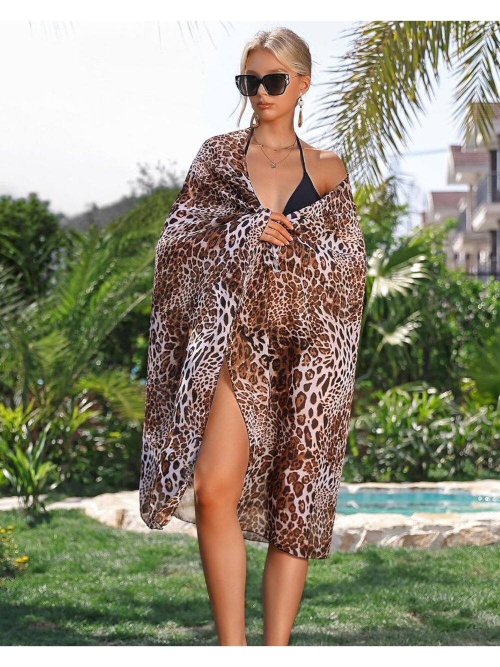 Women's Leopard Polyester Chiffon Beach Sarong Swimsuit Coverups And Bikini Wrap - Picture 5 of 6